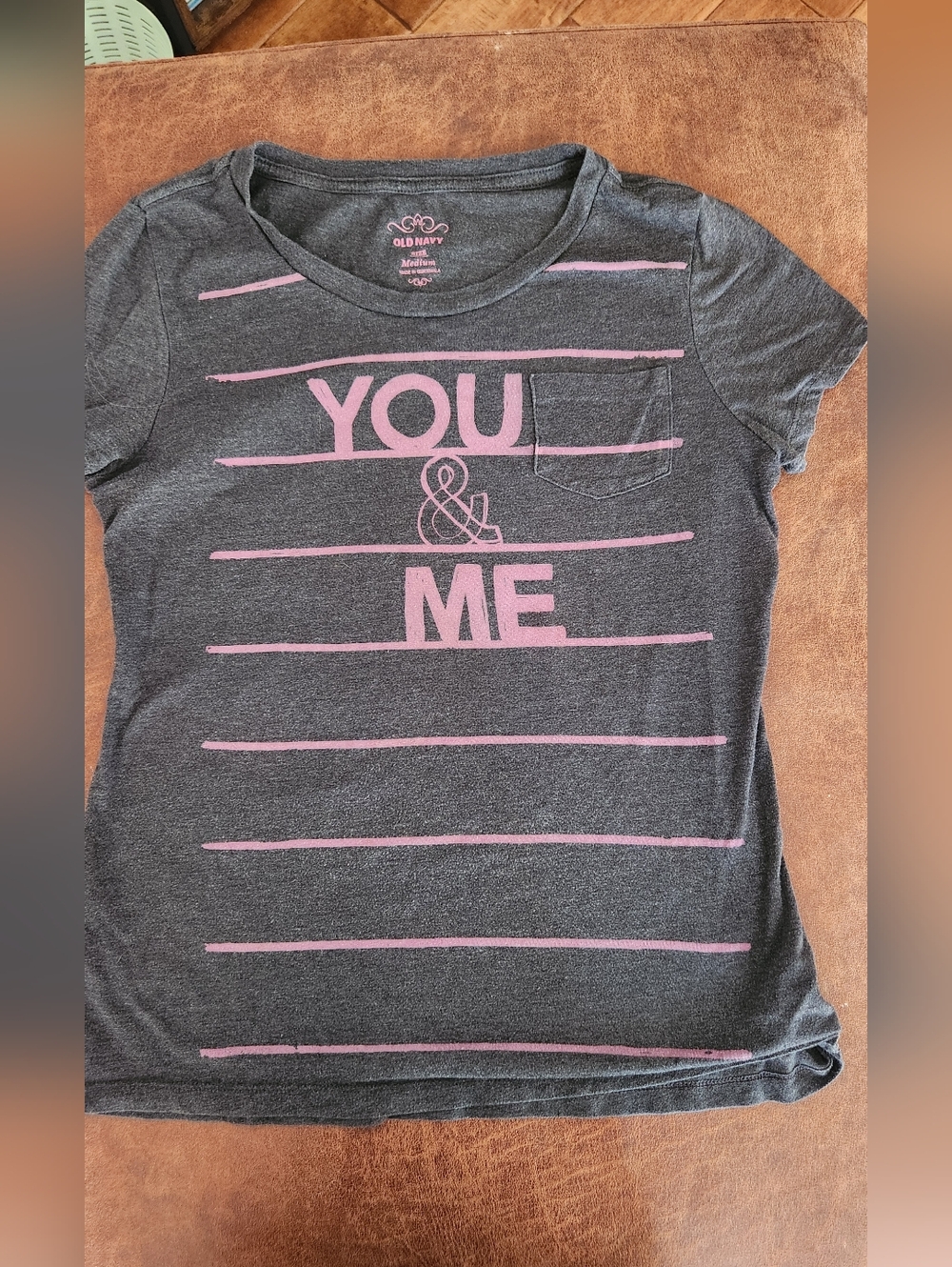 Old Navy Gray Tee with Pink 'YOU & ME' Graphic